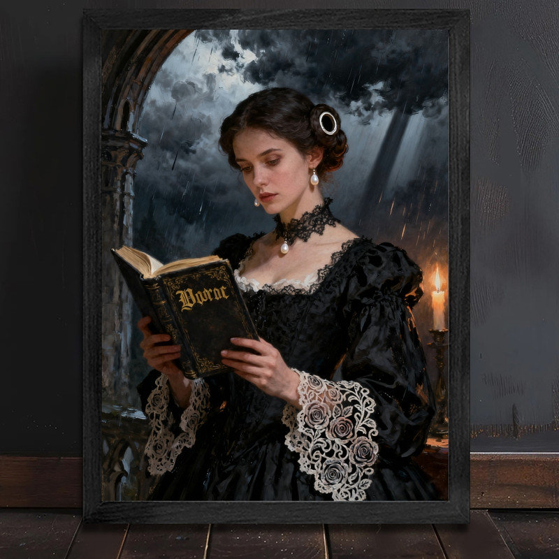 Reproduction d'art encadrée noire, victorienne gothique noire, H 11 po x l 9 po