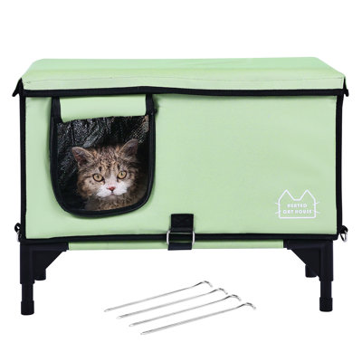 Cuboid Elevated Heated Cat House  M  With 30W Pad - Intelligent Thermostat For Secure Use, Aluminum Heat Reflective, Dual Layer Coating, Supportive Surrounding Waterproof Power Failure Protection,