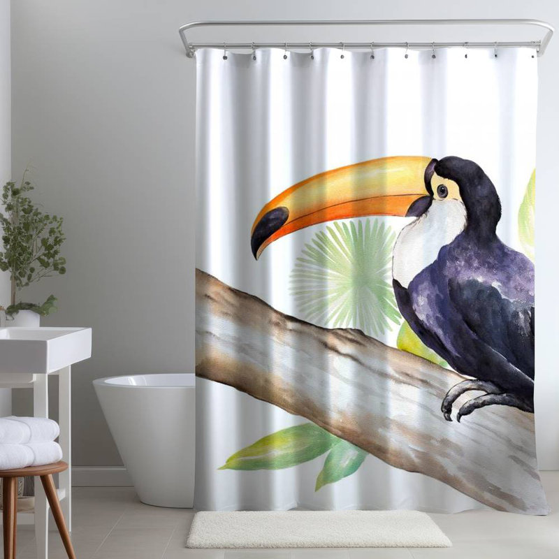 Brown Exotic – Toucan Perched Home – Polyester Shower Curtain, Dye Sublimation Print, 71" W × 74" L