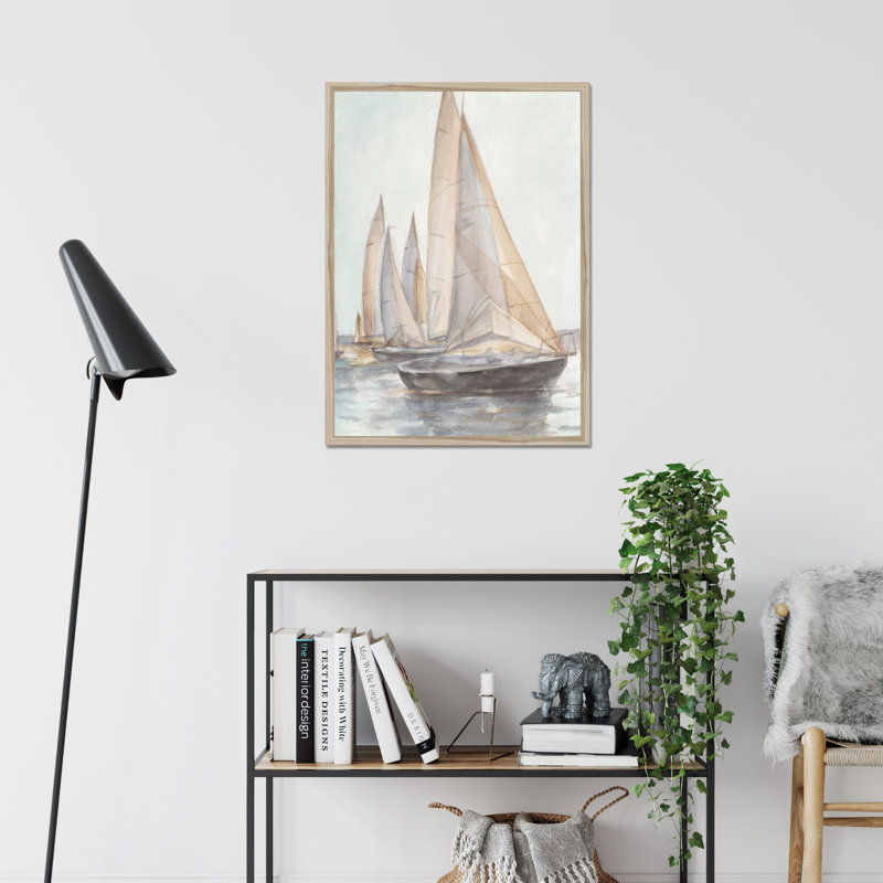 Plein Air Sailboats II 1 Piece Painting, 80cm H x 55cm W, Natural Wood Framed Paper Print