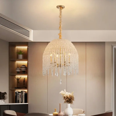 Lustre en cristal 20 lumières K9 de 6 pouces, conception en cascade élégante avec cordons de perles en cristal en cascade et finition dorée pour le salon, la salle à manger (ampoules non incluses)