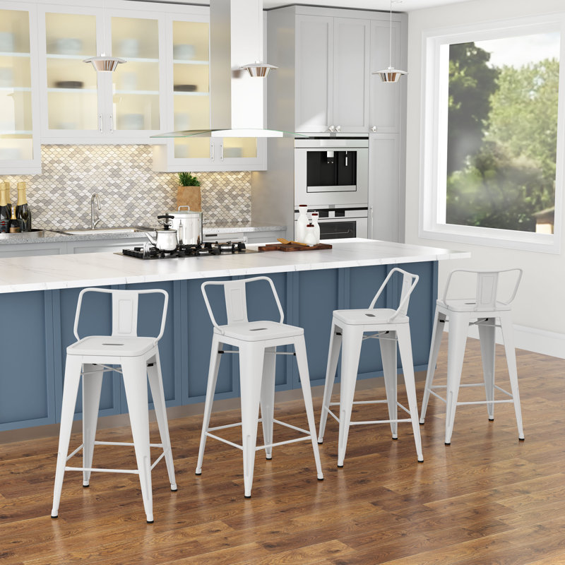 Addis Counter Stool with Metal Frame, 30" Seat Height, white