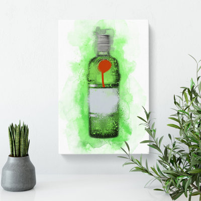 Green Gin Bottle - Wrapped Canvas