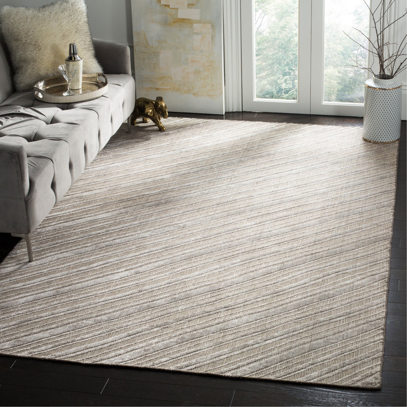 Tapis rayé gris en laine / viscose / coton Endora, Rectangle 6 pi x 9 pi