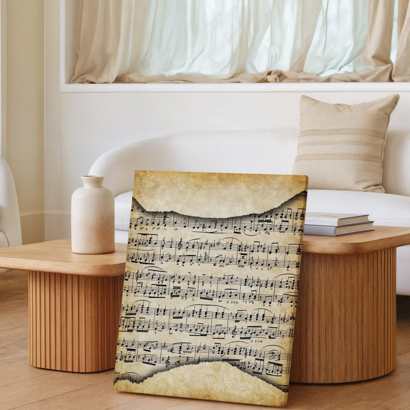 Toile, vue rapprochée d'une feuille déchirée d'art mural sur papier manuscrit avec notes noires complexes et symboles sur toile
