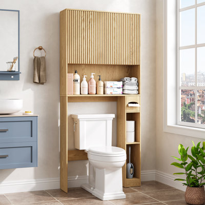 Over The Toilet Storage with Doors And Open Shelves, Freestanding Bathroom Cabinet, Natural