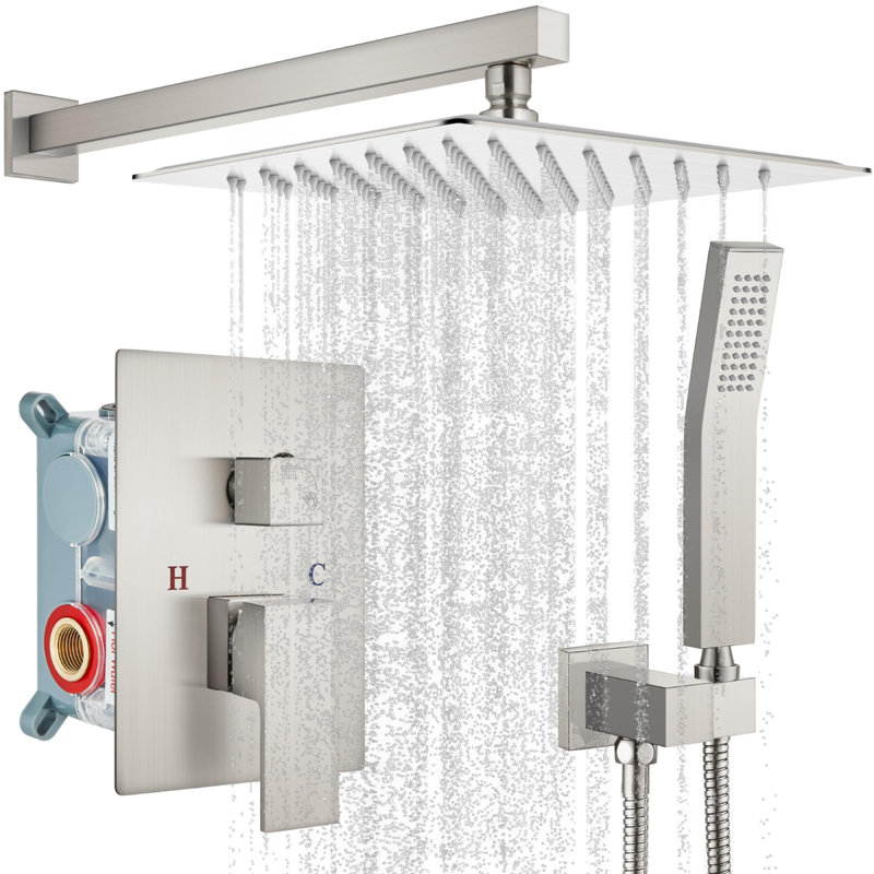 12-Inch Square Rain Shower Head, Handheld Shower, 59-Inch Shower Hose, 15.7-Inch Shower Arm, Handheld Holder, Brushed Nickel