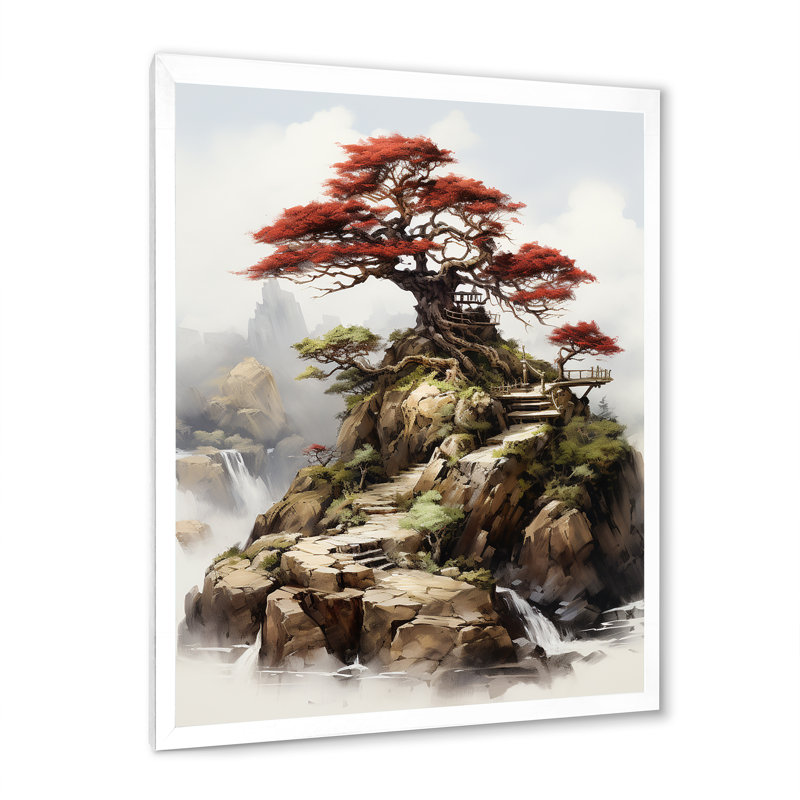 Bonsai Elegance Landscape - Tree Bonsai Wall Art, White Single Picture Framed, 32" H x 16" W x 1" D