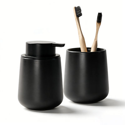 Matte Recyclable Handmade Ceramic Soap Dispenser Set (soap Dispenser, Toothbrush Holder)
