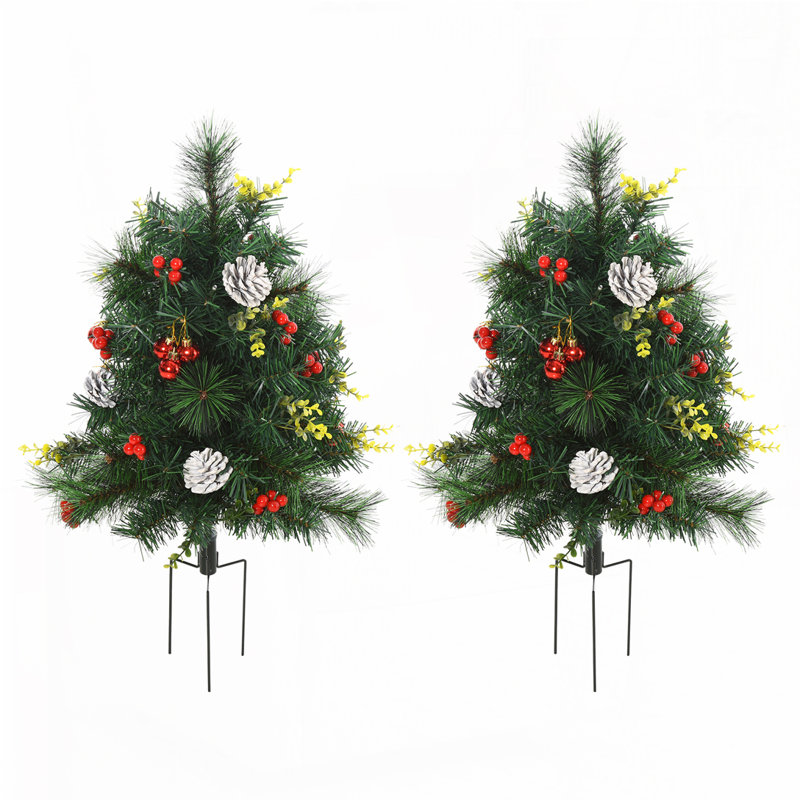 Ensemble de 2 arbres de Noël artificiels pour l'extérieur 22,5 po pré-éclairés