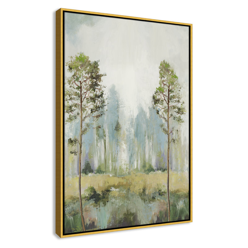 «Teton Tall Green Trees II» par Teton Pearce - reproduction encadrée sur toile, H 37,5 po x l 25,5 po, Doré