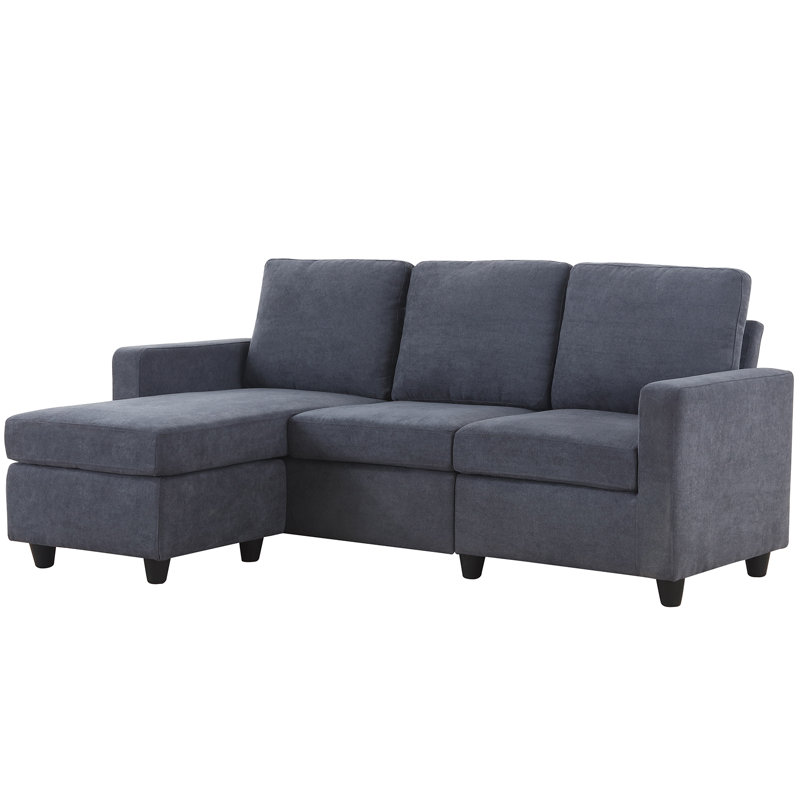 Campbelltown Upholstered L-Shaped Sectional with Ottoman Reversible, Bluish Gray Polyester Blend