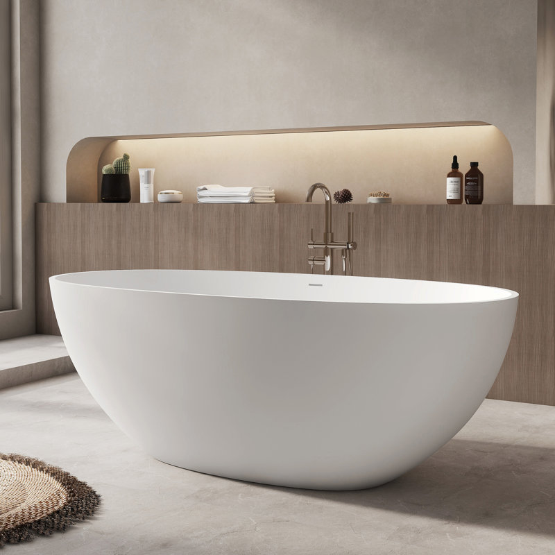 Baignoire profonde autoportante à surface solide de 61 po Fslefay, Blanc