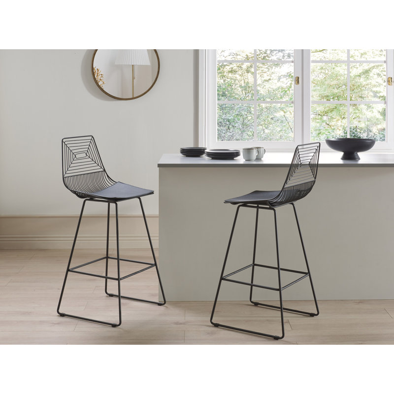 Anjail Upholstered Counter Stool with Metal Frame, Black