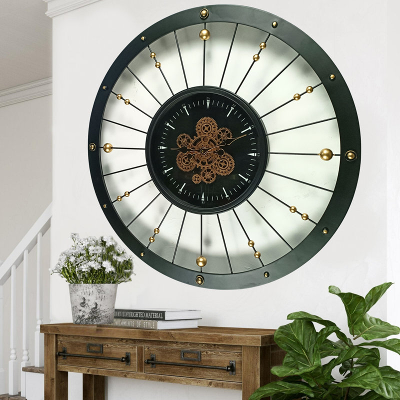 THE GEARS CLOCK Wall Clock with Real Moving Gears SP-LI_ Round BLACK-GOLD