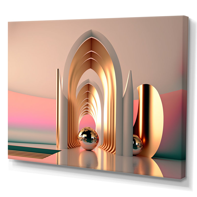 «Futuristic Golden Globe Architecture II», reproduction sur toile, H 30 po x l 40 po x P 1,5 po, Toile tendue