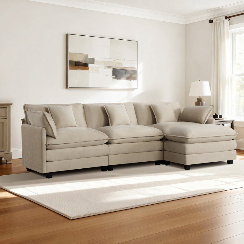 Canapé modulaire rembourré 4 pièces avec méridienne Colmenero, Polyester kaki