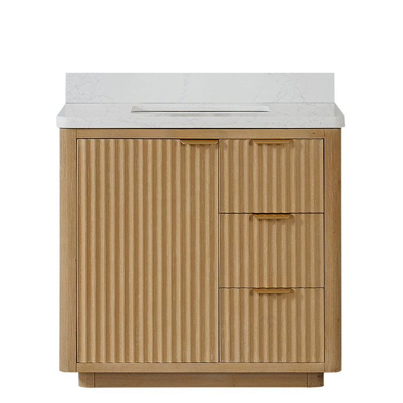 Ensemble de meuble-lavabo simple 36 po Adela, Blanc / Blanc, Doré, Brun