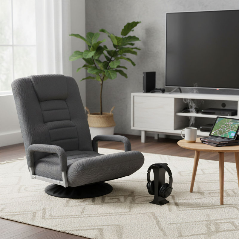 Dark Gray 360° Rotating Rocking Chair With Foldable And Adjustable Backrest, Lumbar Support Armrests, Perfect For Watching TV, Reading, And Playing Games.