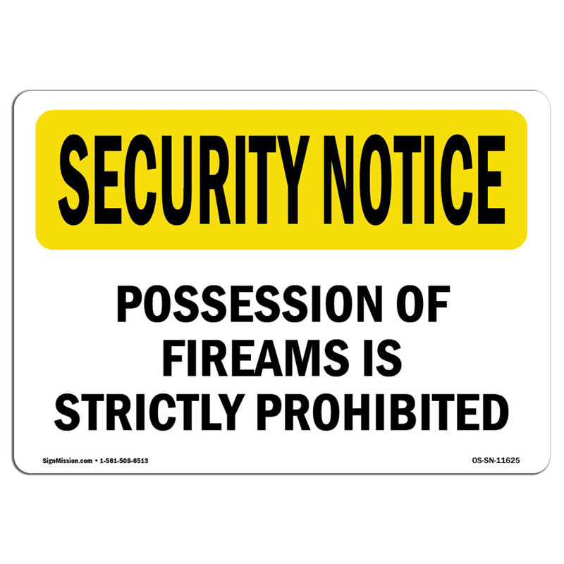 Panneau en aluminium 12 x 18 Possession of Firearms, H 12 po x l 18 po x P 0,1 po