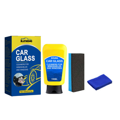 Ensemble de nettoyant pour voiture (1 x 150 ml, 1 x éponge, 1 x chiffon) pour nettoyer la saleté du pare-brise