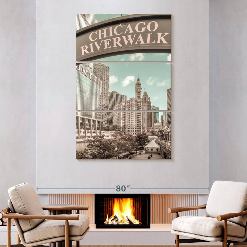 Nicci Chicago Riverwalk, style rétro, H 74 po x l 48 po