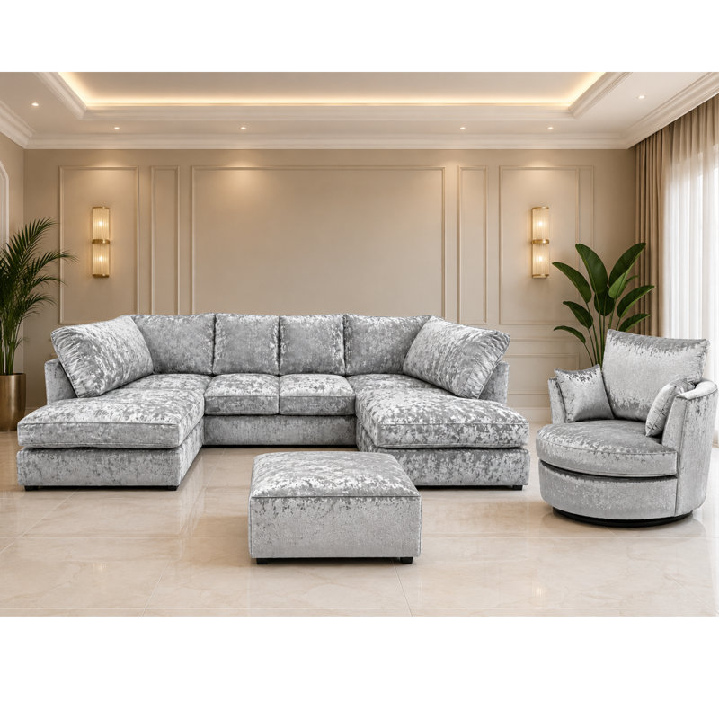 7 Seater Velvet Sectional, Silver