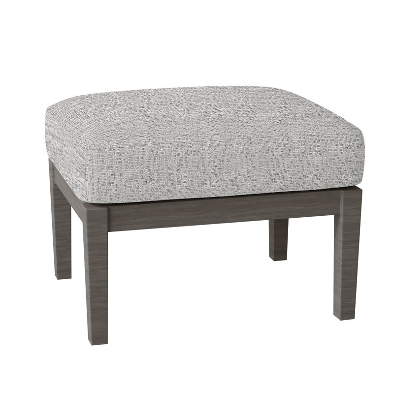 Lattice Outdoor Ottoman with Cushion, No Welt, Rollo Silver
