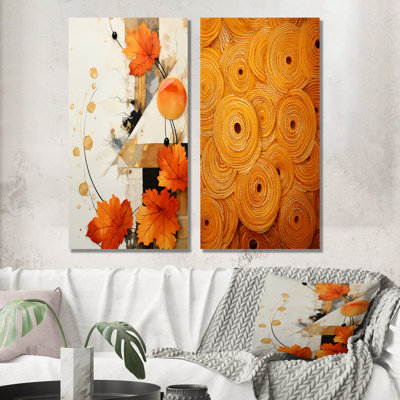 Orange Floral Twilight Dream Abstract Collages II - Abstract Collages Metal Prints Set Of 2