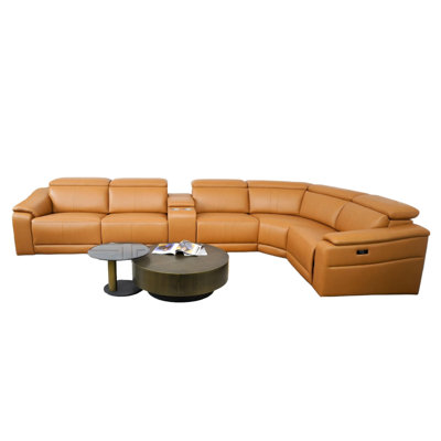 3-Piece Modular Leather Sofa Sectional with Cup Holders, Dark Brown