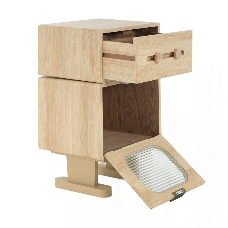 MDF CREATIVE ROTATABLE ROBOT STORAGE SIDE TABLE, NATURAL COLOR
