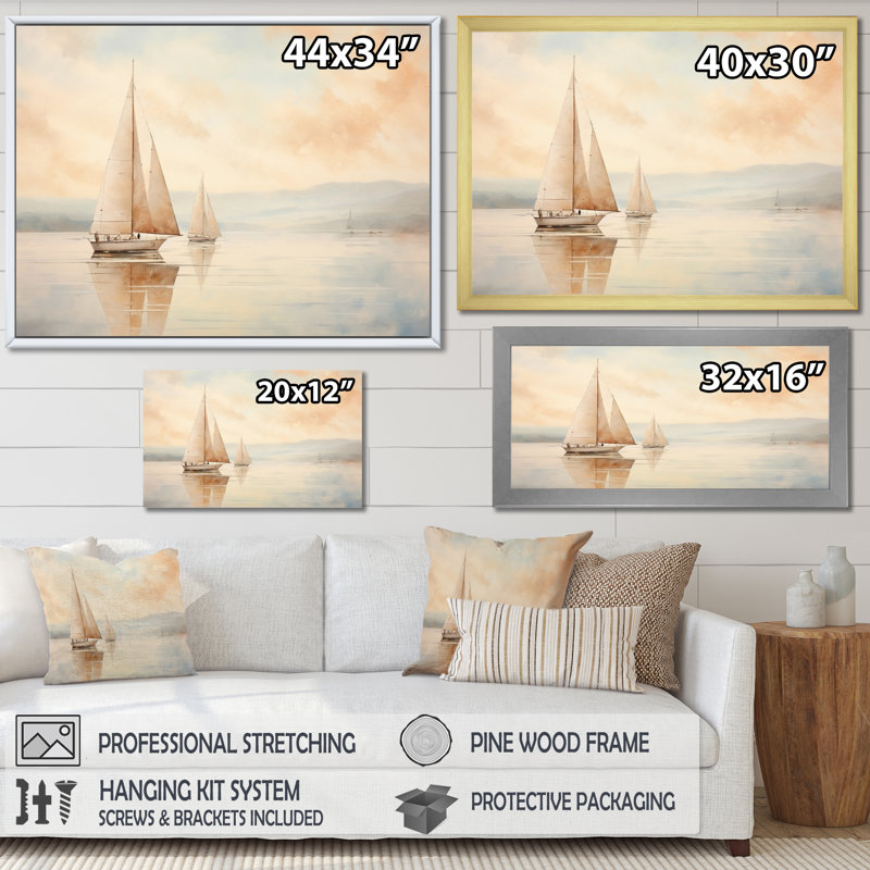 Ermanno minimalisme voilier serein I sur toile, H 34 po x l 44 po, Toile tendue