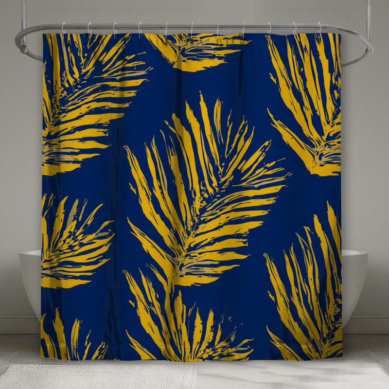 Rideau de douche jaune à feuilles de palmier très long, 70in W x 93in H