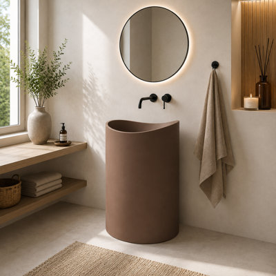 Vast Studio Freestanding Concrete Pedestal Sink – Modern Curved Basin Design for Luxury Bathroom, Durable Handmade Matte Finish