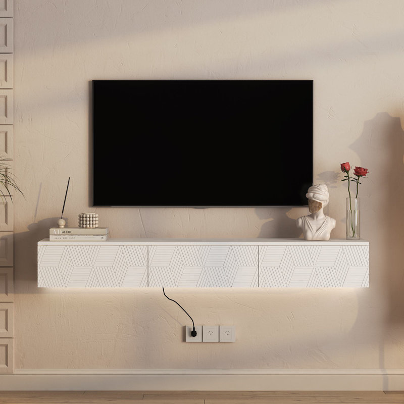 Floating TV Stand Wall Mounted with 16 Color LEDs,67" Modern TV Stand, Floating TV Cabinet Entertainment Center for 55 60 65 Inch