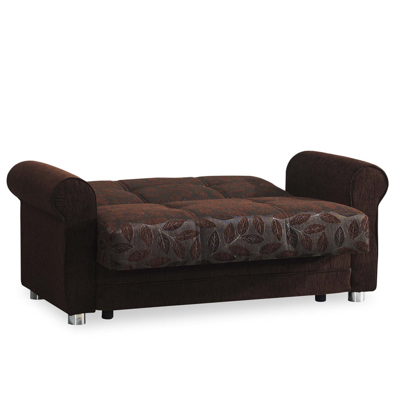 Rio 63 in. Fabric Upholstered 2-Seater 3-in-1 Sleeper Loveseat with Storage, Dark Brown