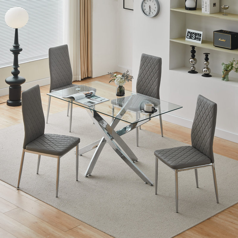 Beveard Glass Top Metal Base Dining Table