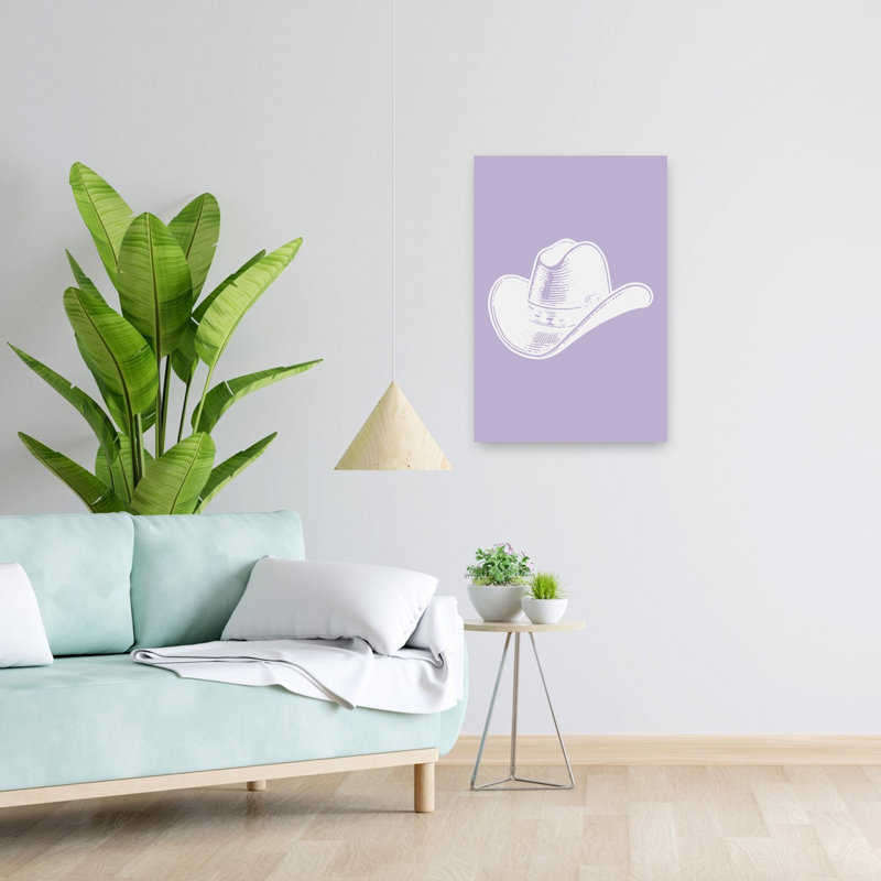 Purple Cowboy Hat Bold Minimalist Modern Coastal Wall Art Print 1 Piece Wrapped Canvas Wall Art, 60.96cm H x 40.64cm W