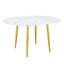 Table de salle à manger ronde extensible à motif de marbre blanc avec pieds en métal doré