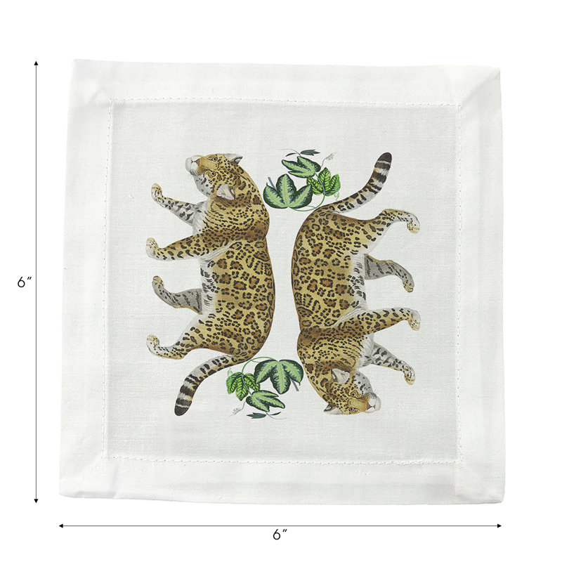 Leopard Seeing Double Cotton Sateen Cocktail Napkins, White