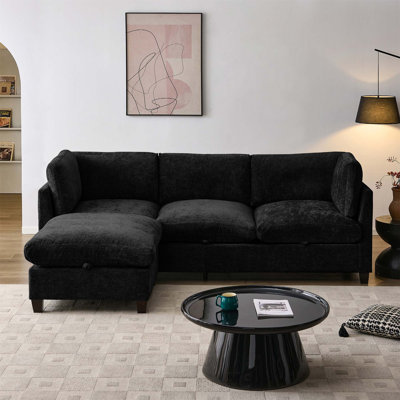 96.5 Inch L Shape Sectional Couch With Ottoman, Soft Chenille Fabric, Storage, And Comfortable Seating For Modern Living Rooms