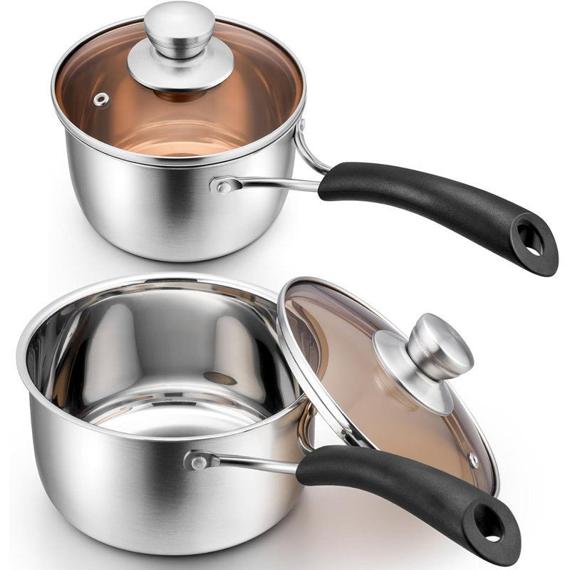 Casserole, casserole en acier inoxydable avec couvercle, casserole pour la cuisine de cuisine à domicile, couvercle en verre visible et poignées en bakélite résistantes à la chaleur, va au lave-vaisselle