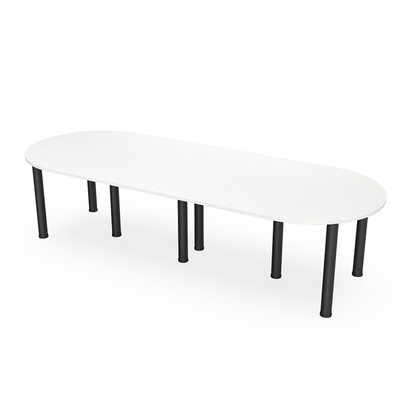 Table de conférence en forme de piste de course avec pieds de poteau, Noir mat, Blanc, L 120 po x l 48 po