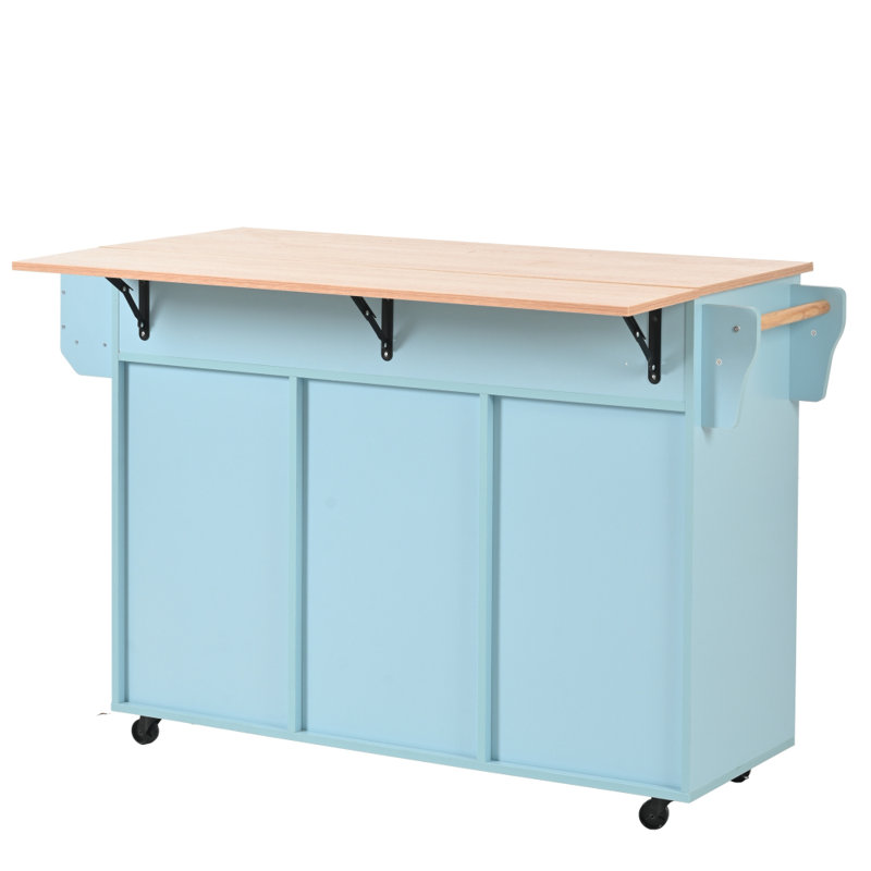 Wood Kitchen Island, Blue