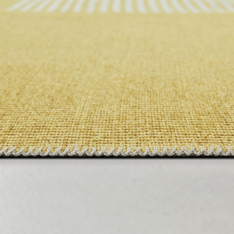 Corset rectangulaire rayé tissé à la machine recyclé P.E.T. Tapis jaune / crème, Rectangle 5 pi 3 po x 7 pi