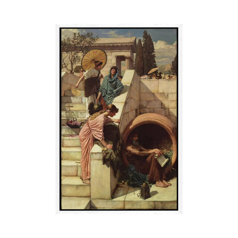 Diogenes 1882 by John William Waterhouse - Painting on Canvas, White Framed, 101.6cm H x 66.04cm W x 3.81cm D