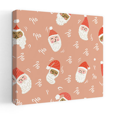 Jolly Santa Faces Playful Contemporary Winter Wall Art Print