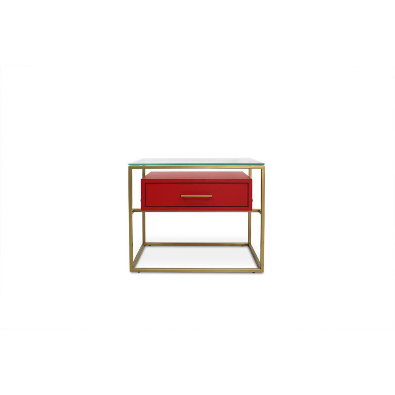 Gorton Glass Top End Table, Red, Gold