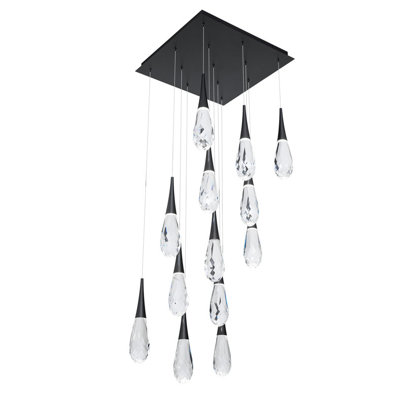 Hibiscus 13 Light Crystal LED Multi-Light Pendant, Black