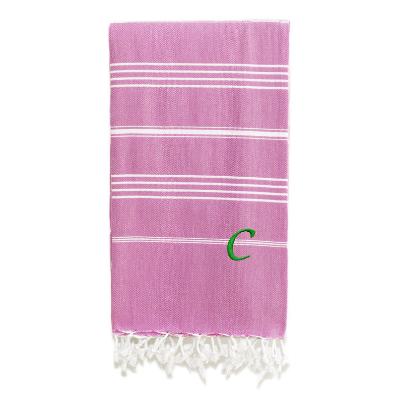 Serviette de plage 100% coton Pestemal Lucky, C, Vert clair / blanc